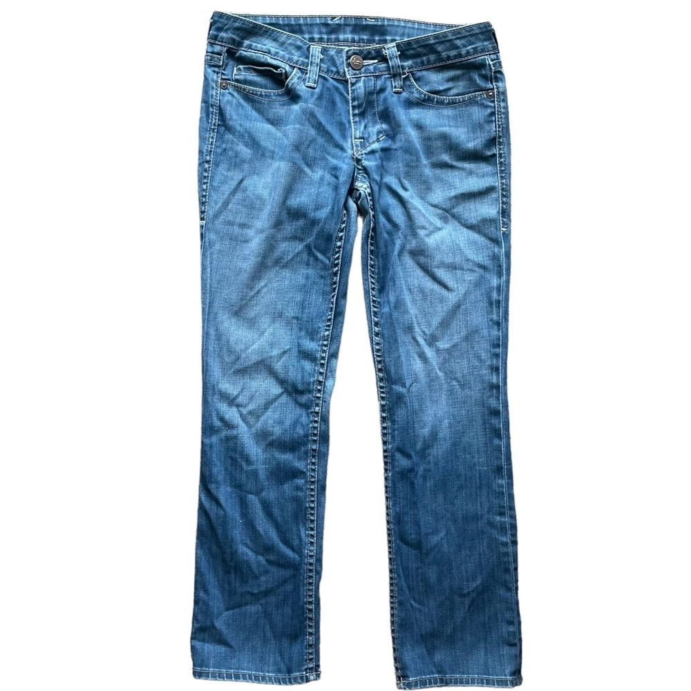 Williamrast women’s blue jeans snap flap pockets with stitching